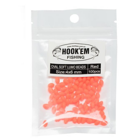 Hook'Em Oval Soft Lumo 100pc Size 4x6mm Red (Beads)