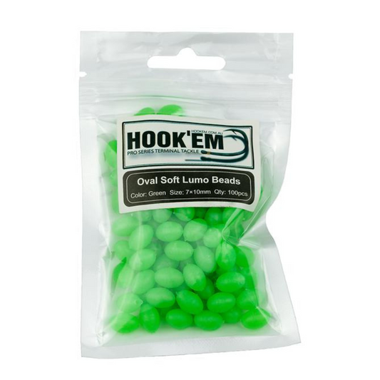 Hook'Em Oval Soft Lumo 100pc Size 7x10mm Green (Beads)