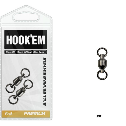 Hook'Em Swivel with two Solid Rings 5pc Size 8 Test 125kg (Swivel)