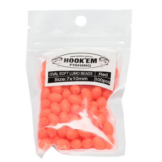 Hook'Em Oval Soft Lumo 100pc Size 7x10mm Red (Beads)