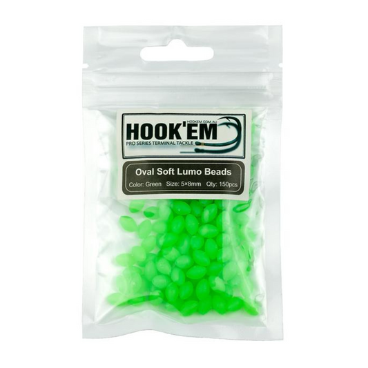 Hook'Em Oval Soft Lumo 150pc Size 5x8mm Green (Beads)