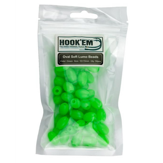 Hook'Em Oval Soft Lumo 50pc Size 10x15mm Green (Beads)