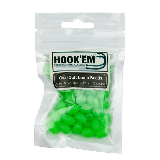 Hook'Em Oval Soft Lumo 50pc Size 8x12mm Green (Beads)