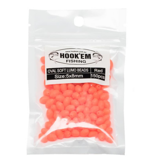 Hook'Em Oval Soft Lumo Beads 150pc Size 5x8mm Red (Beads)