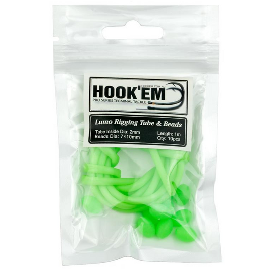 Hook'Em Lumo Rigging 10pc Length 1m Tube Inside Dia 2mm Beads Dia 7x10mm (Tube and Beads)